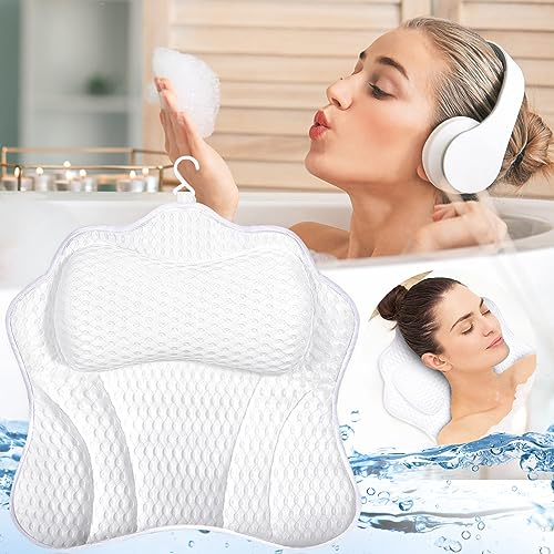 MOYKSRR Badewannenkissen, Nackenkissen Badewanne, Badewannenkissen Atmungsaktiver 4D Air Mesh und 6 Saugnäpfen, Badekissen für Badewanne, Badewannen Kissen für Home Spa, Stützt