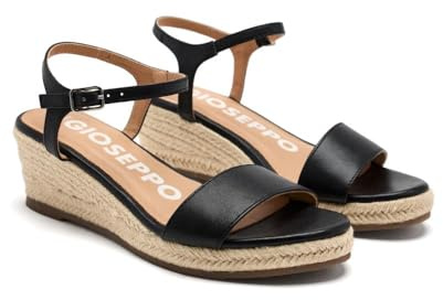 GIOSEPPO Sandalias DE Piel Negras con CUÑA DE Yute para Mujer YALAHA