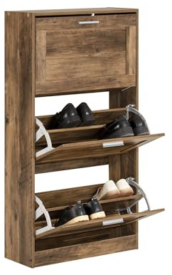 SoBuy Meuble Chaussure Meuble à Chaussures Entrée Rangement Compact 3 Abattants Réglables - Armoire à Chaussures Fine pour Couloir - Bois foncé 60x23x115cm FSR137-L-F
