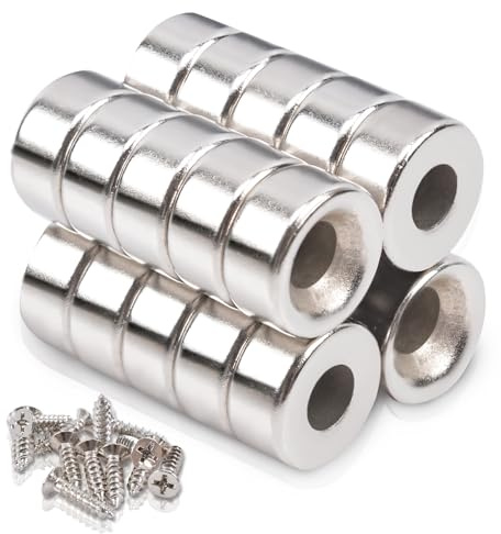 MIN CI 10 x 5 mm Neodymmagneter Med Hål, 20 Stycken, M4-Skruvhål, Runda För Magnettavla, Köksskåp - Tjocka Med Försänkt Skruvhuvud