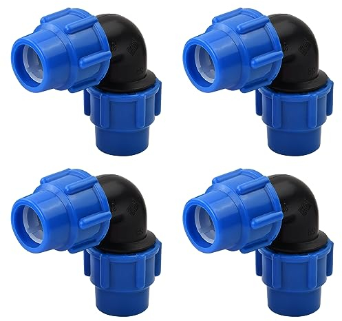 4 piezas Codo de Compresión para Tubería de Polietileno de 25mm x 25 mm, Accesorios de PP PN16, Racor de Fontanería de 90 grados, Conectores de Aqua para Tuberías de PE80 PE100 Tuberías de Riego