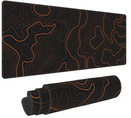 UYEUGV Orange Topographic Mouse Pad Large Gaming XL Geographic Map Lines Contour Desk Mat Extend Long Mousepad for Computer Laptop Office Non-Slip Rubber Stitched Edges 31.5 x 11.8 Inch