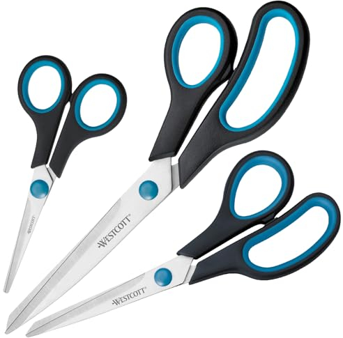 Westcott Easy Grip Scissors 3 pezzi Nero | Set di 3 forbici universali con impugnatura confortevole | Lama in acciaio inox extra affilata e resistente | Forbici per casa e ufficio | N-90032 00