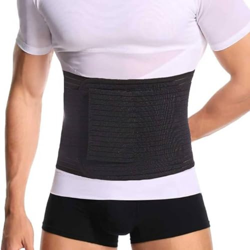 Reian Men's Abdominal Binder for Post Surgery,Compression Wrap Abdomen Waist Support Belt for Hernia Surgery, Abdominal Injuries (Black, X-Large)