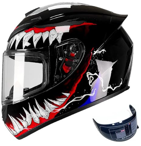 DXDRT Casco Moto Integrale per Adulti Uomini Donne da Corsa Caschi da Motocross con Visiere Compatibili Omologate DOT/ECE Casco Bici Stradale,Venom,Medium