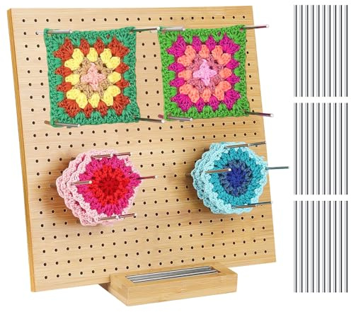 Buachois Planche de Blocage du Crochet, 29cm Squares Planche à Tricoter en Bois, Planche de Blocage de Tricot de Bloc avec 30 Broches en Acier Inoxydable, Planche Carré de Sol pour Projets Crochet