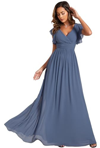 Ever-Pretty Abito Casual in Maglia a Maniche Lunghe Vestito Maglioni Donna Invernali Elegante Abito Midi Pullover Elasticizzato con Spacco con Spacco Denim Blu 48