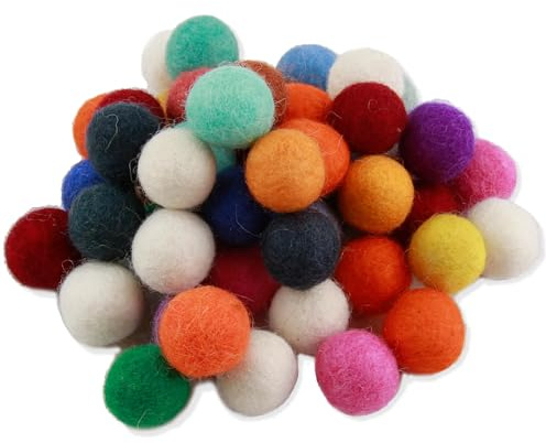 eModwey Lot de 50 boules de feutre colorées en feutre de laine - 15 mm, Idéales pour Bricolage, Artisanat Créatif, Décoration et Loisirs Créatifs