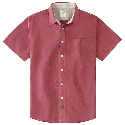 Dubinik® Fritidsskjorta för män, kortärmad button down-skjorta av bomull med normal passform, Jujube röd, 3XL
