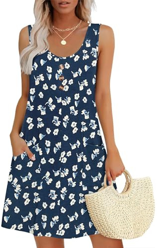 MOLERANI Femmes Robes d'été pour Robes sans Manches Robe à col Rond Casual Lâche Robe Midi avec Poches
