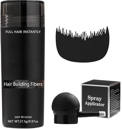 Hair Thickening Fibers,2-in-1 Hair & Beard Styling Set, Hair Loss Concealer for Men and Women Thinning Hair, with Applicator Pump, Fibre Hold Spray,Hairline Optimizer Comb (Black)