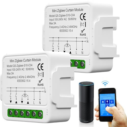 Tuya Lot de 2 interrupteurs intelligents pour volet roulant 2,4 GHz Alexa Smart Commande de volet roulant Contrôle par application Minuterie pour moteur de volet roulant Fonctionne avec Alexa/Google