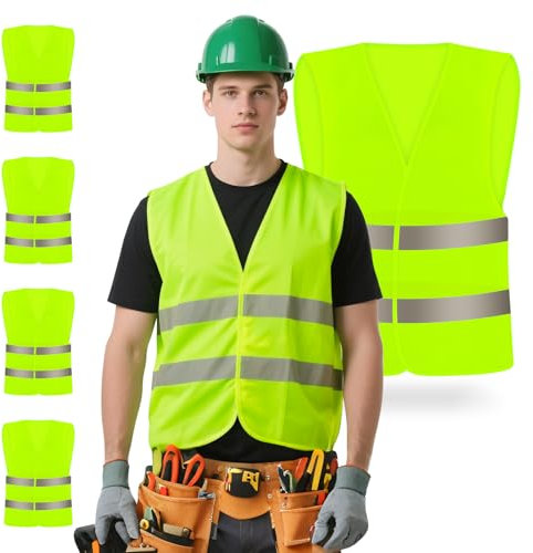 GAOHUI 6 Pack Yellow Hi Vis Safety Vests, High Vis Vests for Men Women Kids, Fluorescent Reflective Jackets for Cycling, Construction, Road Traffic Work, Night Safety