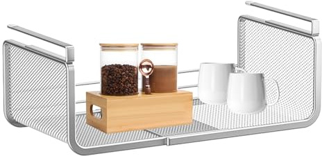 Cesta de almacenamiento para estante inferior – Estante colgante extensible para ahorrar espacio, multifuncional para cocina, baño y armario | Construcción duradera, montaje sin taladrar, organizador