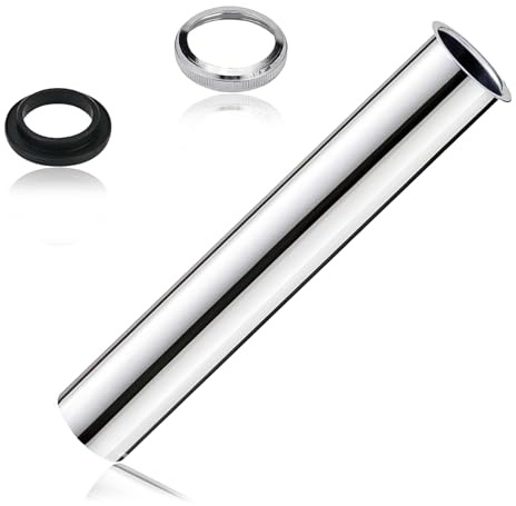 Tubo Sommergibile Universale per Sifone, Scarico Prolungato 20 cm, Prolunga Sifone Cromata, Completa di 1 Tappo a Vite e 1 Guarnizione in Gomma di Tenuta, Adatta per Sifoni a Tubo, Sifoni a Tazza