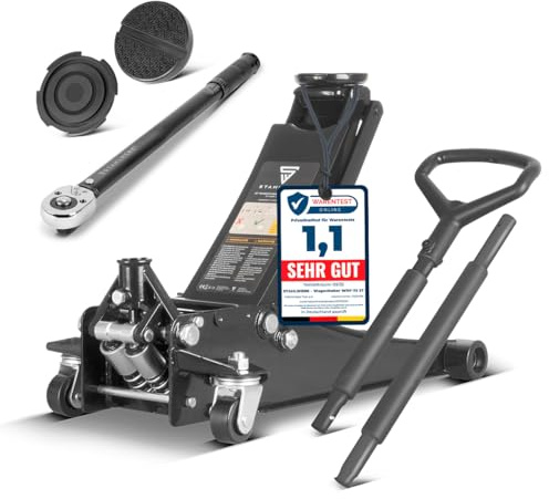 Set cambio pneumatici STAHLWERK martinetto WHB-73 ST con portata di 3 t, rulli gommati, pistone a doppia corsa e corsa di 73-500 mm | Chiave dinamometrica TW-210 ST con 28-210 Nm
