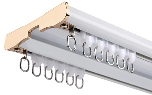 Binario per tende doppio, Resistente Scorrevole silenzioso Sistema a due file di binari Montaggio a soffitto, per la privacy in ambienti aperti Divisorio per ambienti Facile da installare(White,3.5m(1