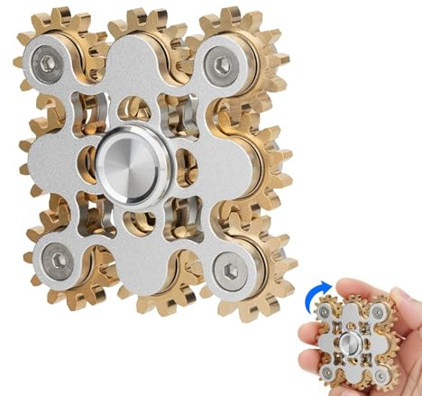 Fidget Spinner, 9 Gears Linkage Pure Brass Figity Toy, Quiet Silent Figette with Stable Bearing, Kinetic Hands Gyro for Stress Anxiety, Spins Long Time EDC Spinner for Adults Kids