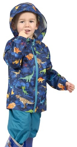 PERLETTI Traje de Agua Impermeable Niño Niña - Chubasquero y Pantalones Lluvia 2 3 4 5 6 7 Años con Capucha - Set Niños Cómodo Ligero Versátil Detalles Reflectantes y Estuche (4-5 años, Dinosaurios)