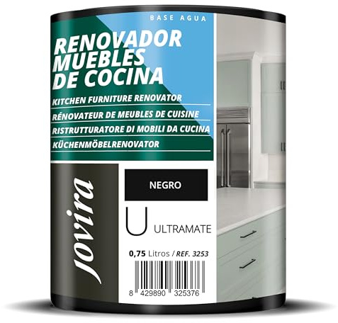 JOVIRA PINTURAS Pintura renovadora para Muebles de Cocina, acabado Ultramate al agua. Especial para renovar muebles de cocina, puertas, baños, etc. (750 ml, Negro) T