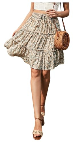 Floerns Women's Summer Floral Tie Front Skirt Elastic High Waisted Tiered Ruffle Hem Skirts Multicolor Medium