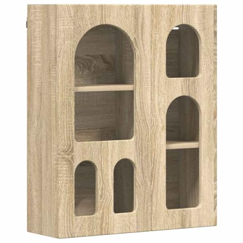 Augerqir Armoire suspendue en chêne Sonoma - 59 x 20 x 71,5 cm - Avec 6 étagères - Meuble de rangement polyvalent pour salle de bain, cuisine et salon - Armoire de ménage robuste avec design pratique