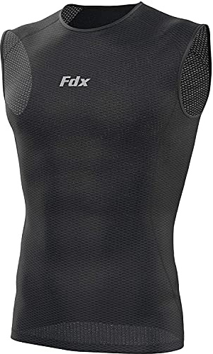 FDX Cool Mesh Base Layer Sleeveless - Men’s Summer Cycling Vest - Ultralight, Breathable, Anti-Odour Bicycle Skins Tops - Under-Shirts for Running, Gym, Workout Training, Hiking (Black, Large)