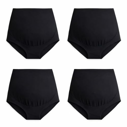 Mama Cotton Women’s Over The Bump Maternity Panties High Waist Full Coverage Pregnancy Underwear Adjustable Waistband (All Black 4 Pack, Size-M)