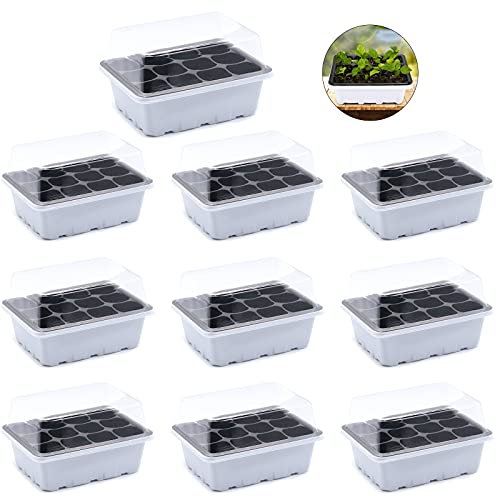 CUNZHE 10 Stück Anzuchtschale für die Saatkeimung, mit Kuppel 12 Zellen für Bonsai-Gartenarbeit und Weizenwachstum,weiß