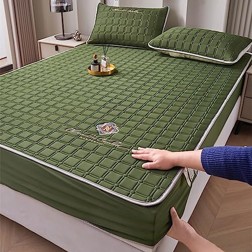 Boxspringbett Spannbettlaken 180 * 200cm 1PCS, Reine Farbe Latex Matte EIS Seide Bettlaken, Sommer kühlen Matratzenschoner für Erwachsene Teen Schlafzimmer Apartment olivgrün