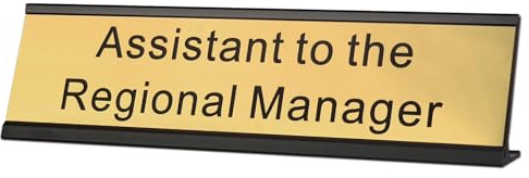 Assiette de bureau Assistant to The Regional Manager, 2 x 20,3 cm, plaque nominative dorée avec support de bureau en aluminium noir