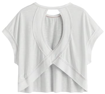 SOLY HUX Women Open Back Tops Workout Backless Tee Casual Athletic Shirts Short Sleeve Oversized Gym T Shirt Solid White Small