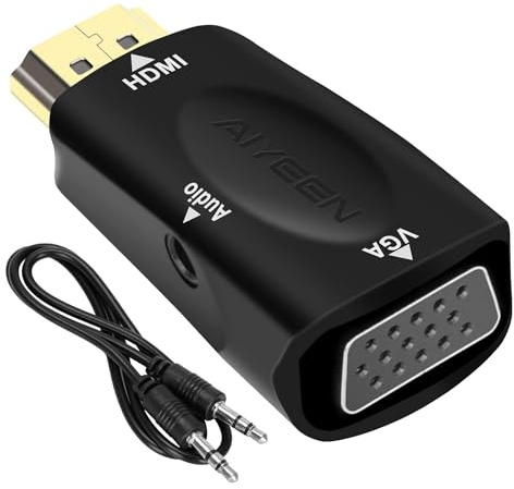 HDMI to VGA adapter 1080P HDMI Male to VGA Female Adapter Video Converter with Audio Output Cable compitable with Monitor, Laptop,Computer, Projector, HDTV, Chromebook