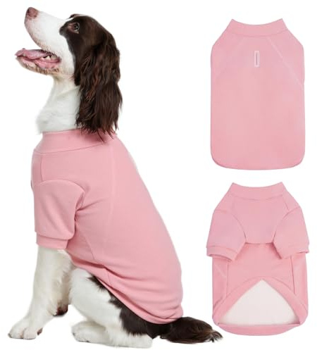 Kuoser Sudadera para perro, color rosa, talla L, suéter de forro polar suave con patas delanteras, suéter elástico cálido para perros medianos