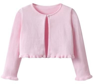 Kefiyis Chaqueta Bolero Niña Cárdigan Punto Manga Larga con Volantes Rebeca Festiva con Botones para Torera Comunion Vestido de Bautizo 110-150 Rosa 140
