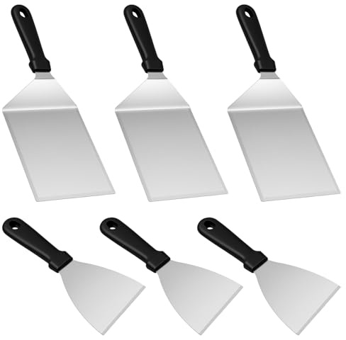 SINJEUN 6 stycken silver grillspatel set rostfritt stål plancha spatel, grillspatel med handtag för smash hamburgare, grilltillbehör, grillverktyg för grill och plancha