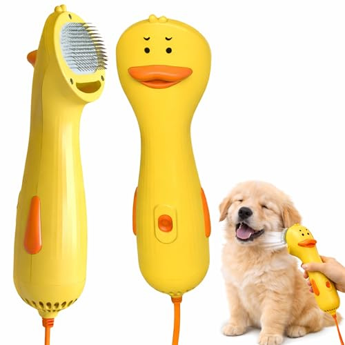 Pet Hair Dryer - Quiet Dog Blower Grooming Dryer – 2-in-1 Dog Dryer for Pet Grooming with Replaceable Slicker Brush, Compact Lightweight ABS Dogs Blower, Low Noise for Cats, Puppies & Dogs