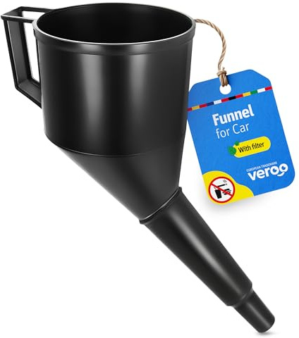 VEROO Imbuto Carburante per Auto, Benzina e Olio, Imbuto in Plastica Angolato con Filtro e Manico Ergonomico