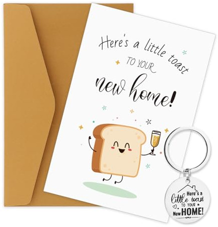 Goktvai Nouvelle Maison Carte & Porte-Clé Cadeau Ensemble, Drôle Carte Vœux Pendaison Crémaillère avec Enveloppe Toast To Your New Home Sincère Souvenir Cadeaux Pendaison Crémaillère