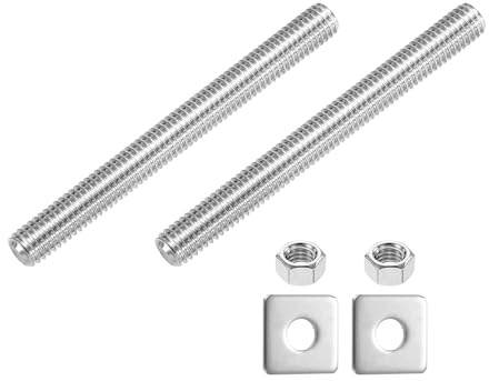 QUARKZMAN Barra Filettata Completa 3/8-16 UNC, 2Pz 304 Acciaio Inossidabile Vite Lunga Filettata 100mm/3.9 Lunghezza Filettatura Destra Con Rondelle Quadrate Per Montaggio Mobili