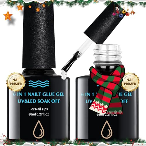 2 Pezzi Colla Per Unghie Finte 6 In 1, 8ml Extra Forte Unghie Colla, Estensione Unghies Gel, Base Coat e Rinforzante, Gel Blossom, Polimerizzato in Lampada UV/LED