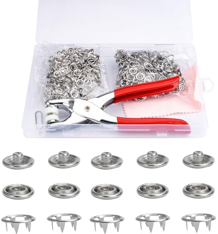 100 Sets 9.5 mm Silver Poppers Fasteners Grommet Kit with Fastener Pliers