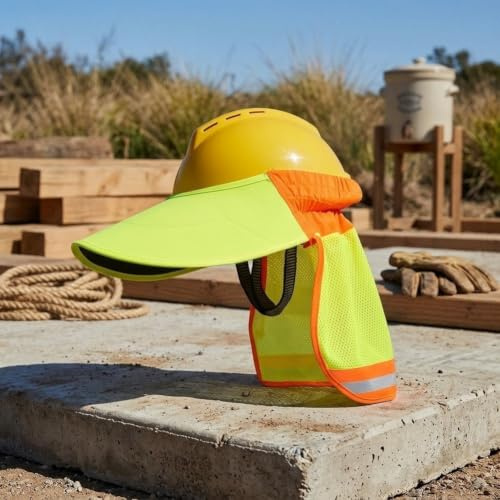 Juego completo de protección solar refrescante con viseras dobles de ala completa con solapas de malla transpirable y polainas elásticas de seda de hielo para trabajadores al aire libre en verano