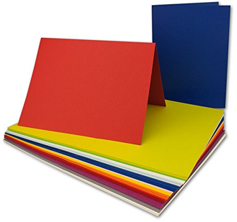 50x Faltkarten farbig gemischt - DIN A6-14,8 x 10,5 cm - Farben-Mix - Verschiedene Ausführungen - GUSTAV NEUSER