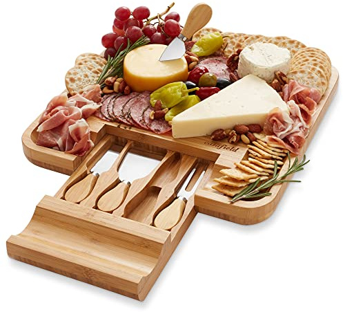 Casafield Bamboo Cheese Board and Knife Gift Set, Wooden Charcuterie Board Meat and Cheese Platter for Entertaining, Housewarming, Birthday, Wedding