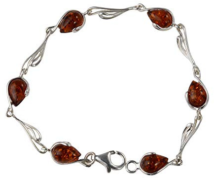 HolidayGiftShops Sterling Silver Honey Baltic Amber Bracelet Tulip, Genuine Baltic Amber Bracelet for Women, Amber Jewelry for Women, Amber Bracelets for Adults, Sterling Silver Collection