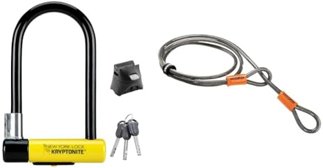 Kryptonite New York Standard Lock with Flex Frame U-Bracket - Yellow, Standard Shackle & loop cable Krypto Flex 213cmx10mm, grey
