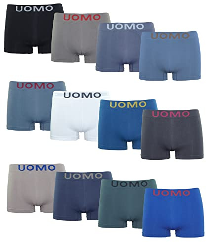 Channo Calzoncillos Licra Sin Costuras Boxer Hombre Suaves, Elásticos y Cómodos - Colección UOMO (Pack de 12 Multicolor Liso M)