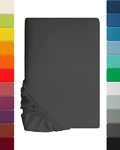 Lavea Sábana Bajera de Punto de Jersey Maya – 90x200-100x200cm, 100% algodón – Sujeta sábanas bajeras, Funda colchón Ajustable certificada Oeko-Tex – Antracita
