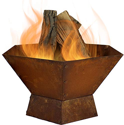 Sunnydaze Rustic Affinity 24-Inch Fire Pit - Outdoor Wood-Burning Fire Pit with Oxidized Finish - Hexagon-Shaped